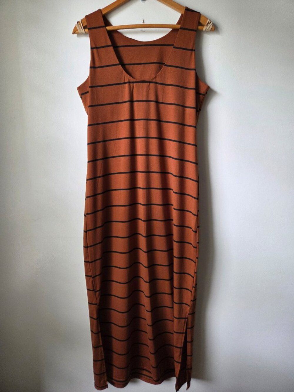 EUC SOUTHERN GRACE & ROSE BROWN BLACK STRIPED SLEEVELESS MAXI DRESS SIZE M - Picture 2 of 13